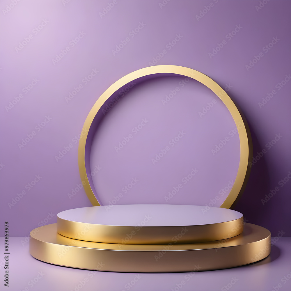 golden podium on purple background. Minimal abstract scene with empty round stage for product presentation golden podium on purple background. Minimal abstract scene with empty round stage for product presentation