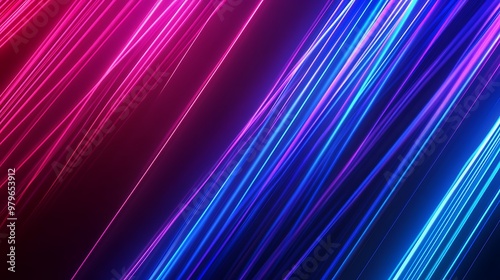 A vibrant abstract design featuring dynamic pink and blue light streaks against a dark background.