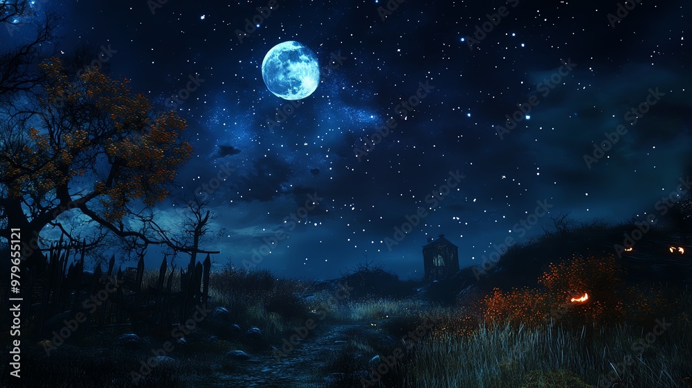 A captivating night scene featuring a bright moon, twinkling stars, and a serene landscape under the dark sky. A captivating night scene featuring a bright moon, twinkling stars, and a serene landscape under the dark sky.