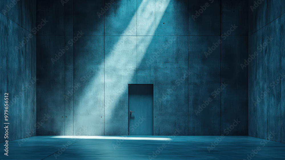 Minimalist Concrete Room with Door and Light Beams Minimalist Concrete Room with Door and Light Beams