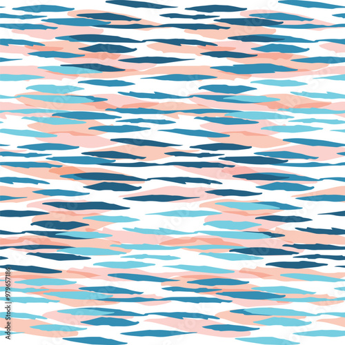 Hand drawn striped seamless pattern, grunge colorful multi stripes background. Brush drawn tropical foliage background. 