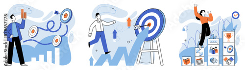 Strategic planning. Vector illustration. Continuous development is key to staying ahead as company Overcoming difficulties is part strategic planning process Generating new ideas is vital