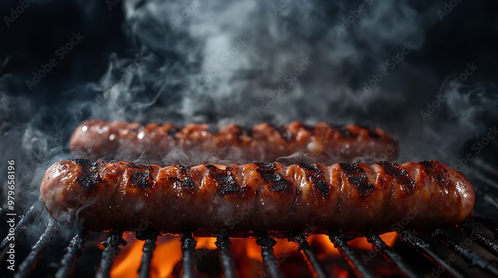 A fitting name for the image could be Grilled Sausages Cooking on a Barbecue