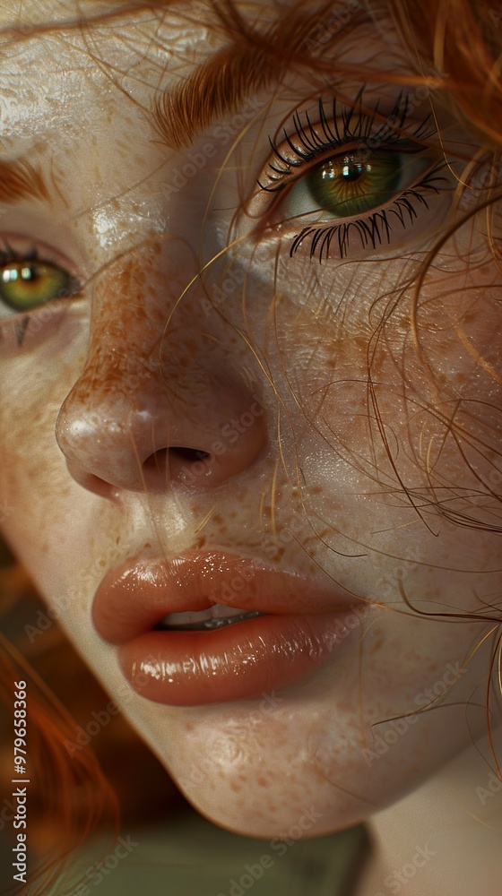 Close Up Portrait of a Woman with Green Eyes and Freckles Close Up Portrait of a Woman with Green Eyes and Freckles