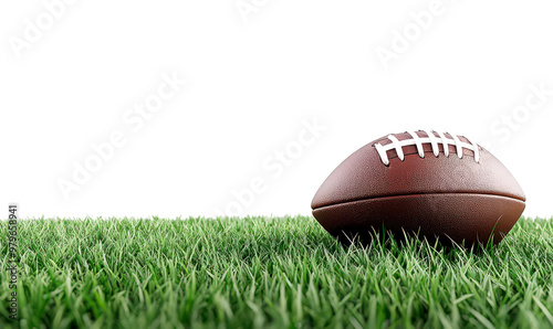 An authentic leather American football resting on vibrant green grass, perfect for capturing the spirit of sports and outdoor activities, cutout, png photo