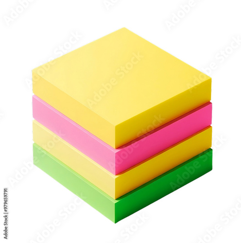 Vibrant Stack of Colorful Note Pads on Transparent Background
