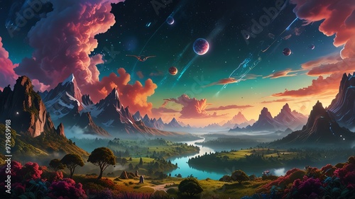 landscape with mountains and clouds photo