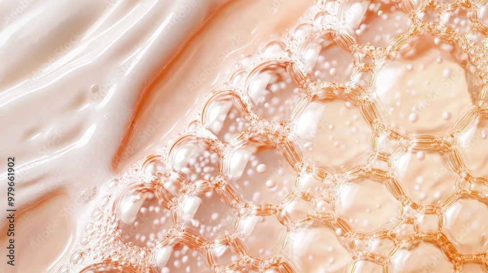 A close-up of hydrated skin layers with bubbles of active ingredients infusing deep into the dermis, symbolizing advanced skincare treatment.