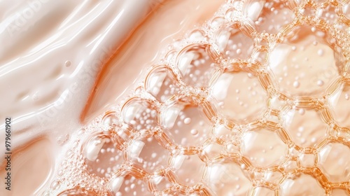 A close-up of hydrated skin layers with bubbles of active ingredients infusing deep into the dermis, symbolizing advanced skincare treatment.