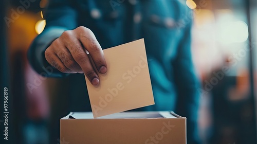 A Person's Hand Placing a Ballot in a Cardboard Box