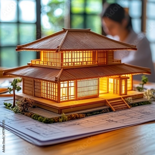 a model of a house sitting on top of a table photo