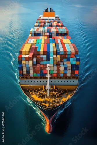 a large container ship floating in the ocean photo