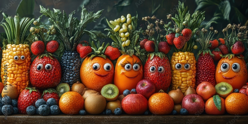 An engaging cityscape where fresh produce with eyes adds a magical touch to the everyday city experience An engaging cityscape where fresh produce with eyes adds a magical touch to the everyday city experience