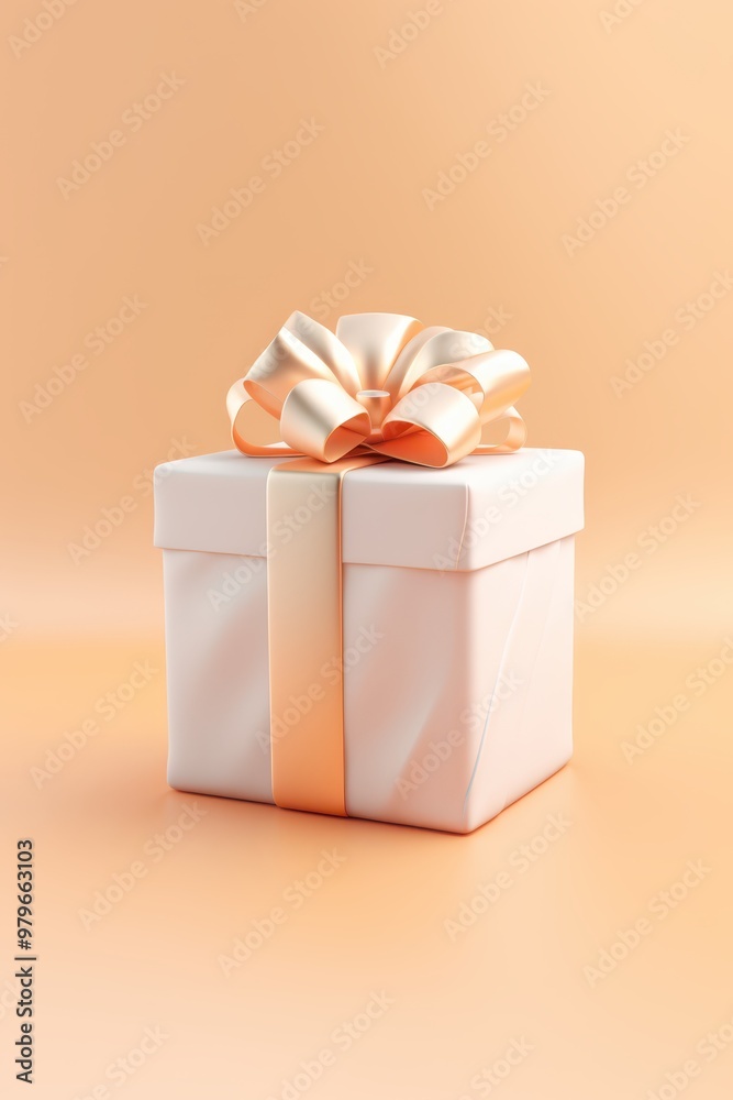 a white gift box with a bow on an orange background a white gift box with a bow on an orange background
