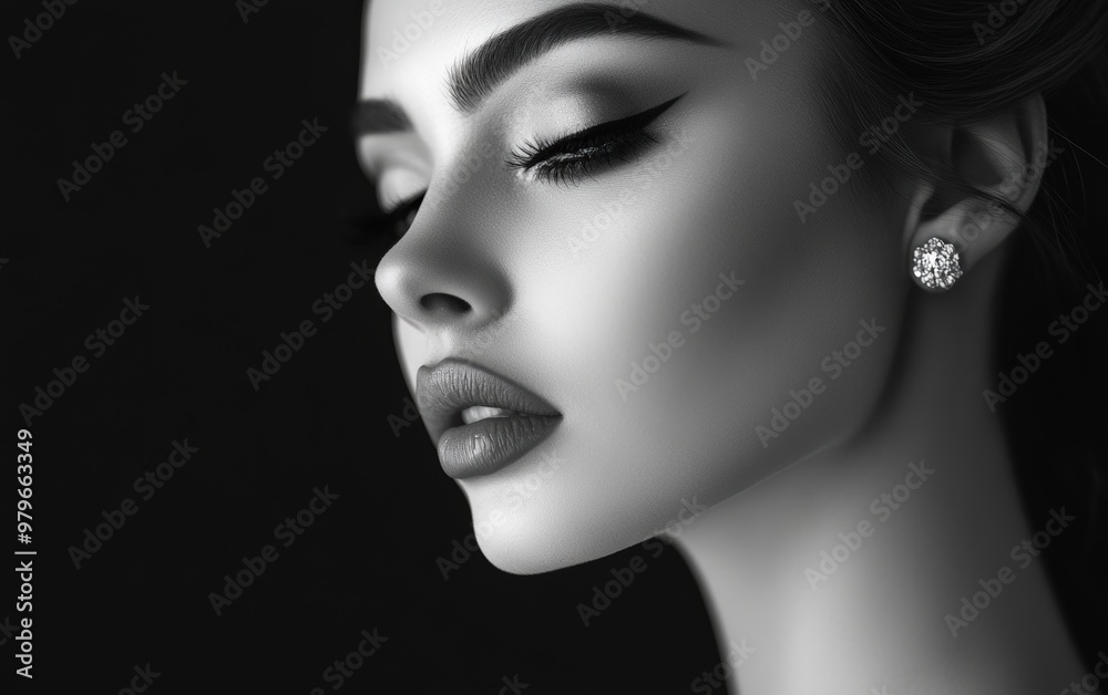 Fototapeta premium Beautiful makeup of a very attractive woman photo as in a photo studio. Studio soft light. 