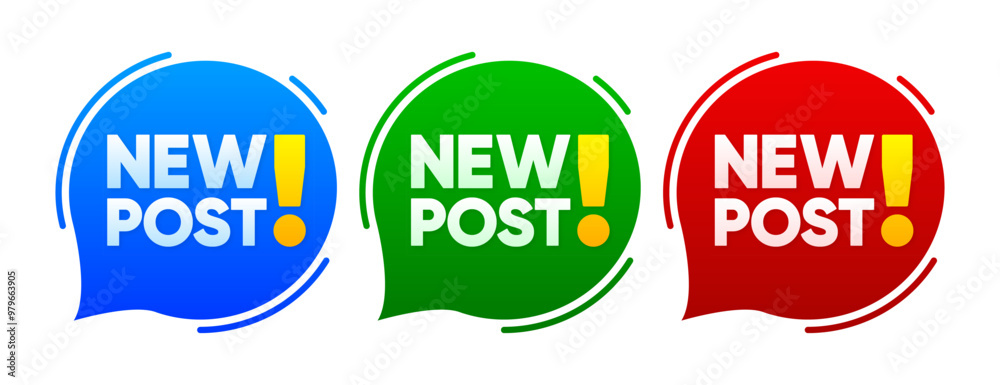 New Post. Fresh content for followers. Speech bubbles New Post. Post template for social networks, blog, vlog. New content. Vector illustration.