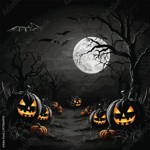 Halloween best skull graphic with hunted house at mid night horror illustration