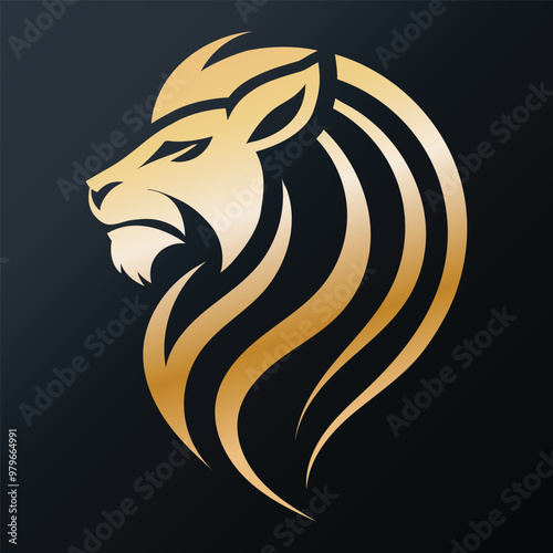 Elegant Golden Lion Logo with Majestic Mane - Premium Animal Emblem Design for Luxury, Branding, and Power Representation