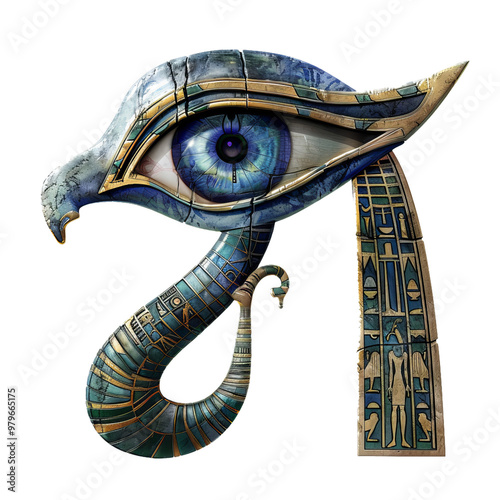 Horus eye, an ancient egyptian symbol, is meticulously crafted with intricate details, symbolizing protection, good health and royal power photo