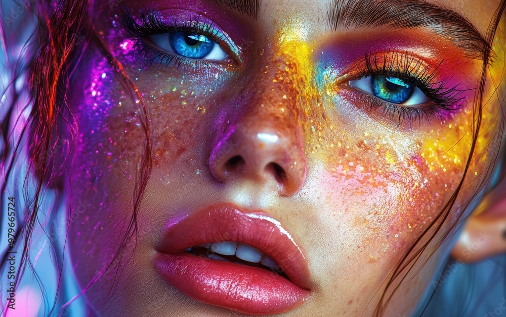 Beautiful woman with colored make-up. Close-up portrait Beautiful woman with colored make-up. Close-up portrait