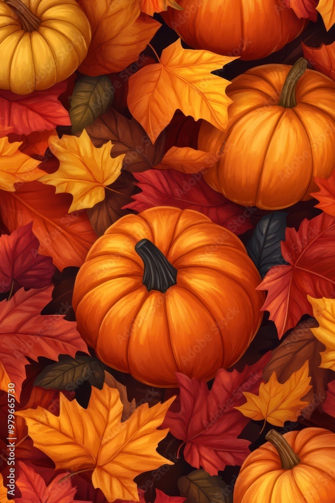 pumpkins and leaves are shown in this image pumpkins and leaves are shown in this image