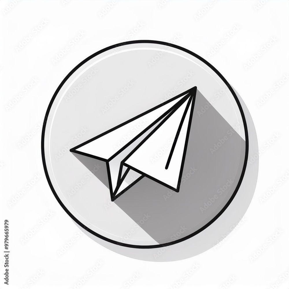 Minimalist Paper Airplane Icon with Long Shadow in Black and White Circular Design. Symbol of Communication, Simplicity, and Modernity, Ideal for Messaging, Business, or Creativity Concepts Vector PNG Minimalist Paper Airplane Icon with Long Shadow in Black and White Circular Design. Symbol of Communication, Simplicity, and Modernity, Ideal for Messaging, Business, or Creativity Concepts Vector PNG
