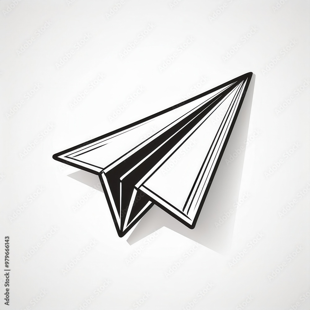 Fototapeta premium Minimalist Paper Airplane Icon with Long Shadow in Black and White Circular Design. Symbol of Communication, Simplicity, and Modernity, Ideal for Messaging, Business, or Creativity Concepts Vector PNG