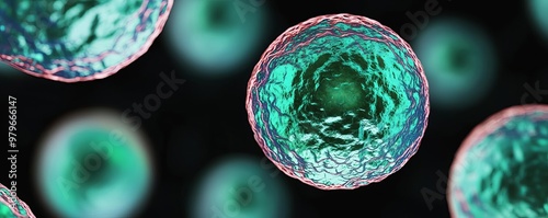 Close-up of human stem cells glowing under fluorescent light