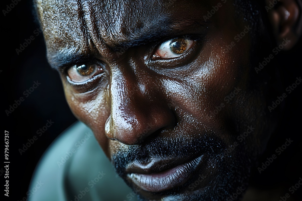 close-up portrait of black man in tears and sweat, pure emotion close-up portrait of black man in tears and sweat, pure emotion