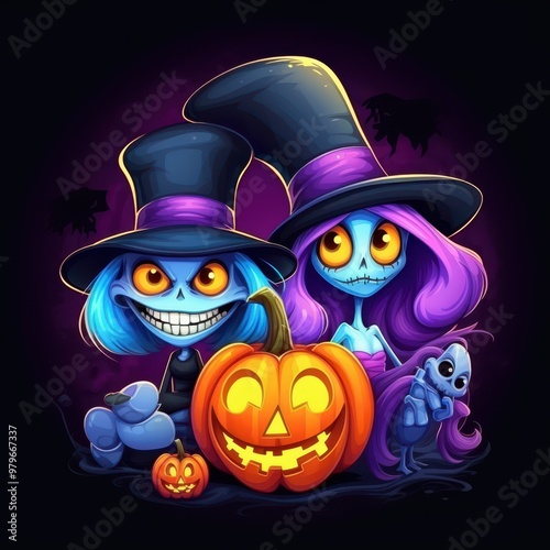 halloween witch and pumpkin photo