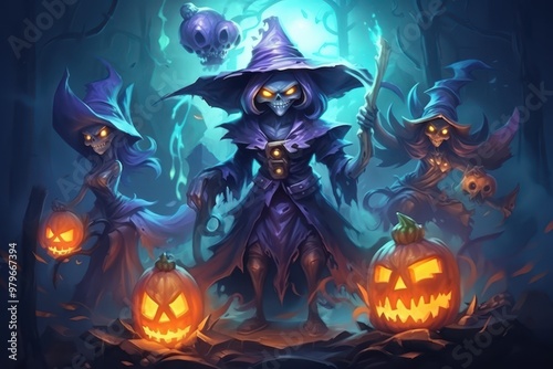 halloween wallpaper with witches and pumpkins