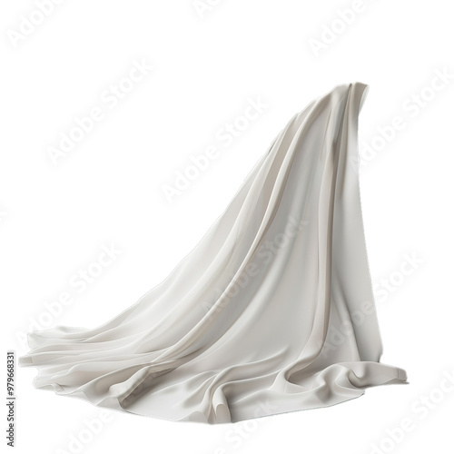 White cloth is billowing on a white background, forming an abstract shape