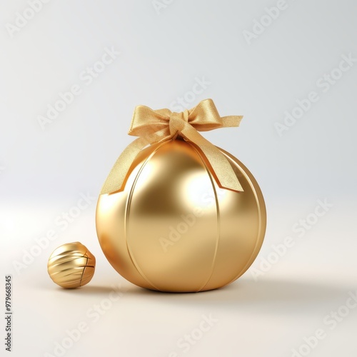 golden christmas ball with a bow and a ball