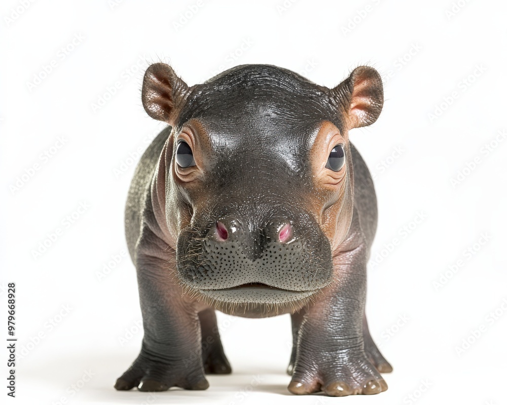 Hippo Calf - Tiny Baby Hippopotamus, 3 Months Old. Isolated on White Background Hippo Calf - Tiny Baby Hippopotamus, 3 Months Old. Isolated on White Background