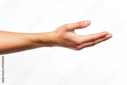 Holding Something. Man's Hand Gesturing with Symbol on Isolated White Background