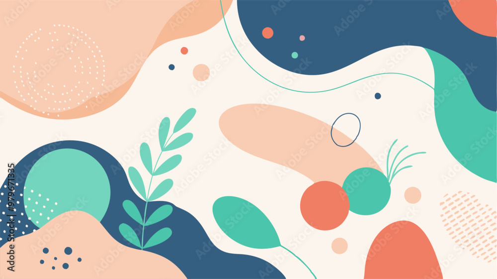 Minimal backgrounds with organic abstract shapes and sample text in pastel colors