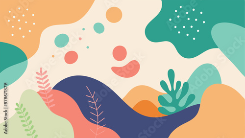 Minimal backgrounds with organic abstract shapes and sample text in pastel colors