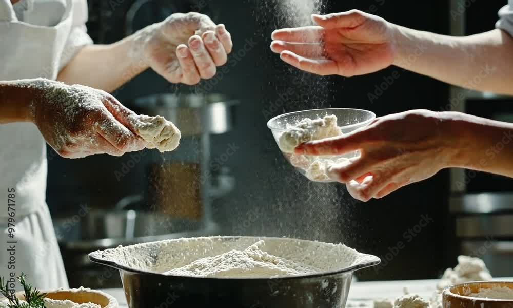 woman making homemade dough on the kitchen table. woman making homemade dough on the kitchen table.