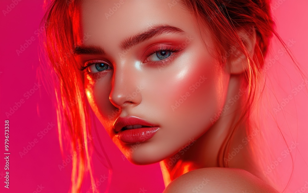 Beautiful makeup of a very attractive woman on a color background as in a photo studio. Studio soft light. Beautiful makeup of a very attractive woman on a color background as in a photo studio. Studio soft light.