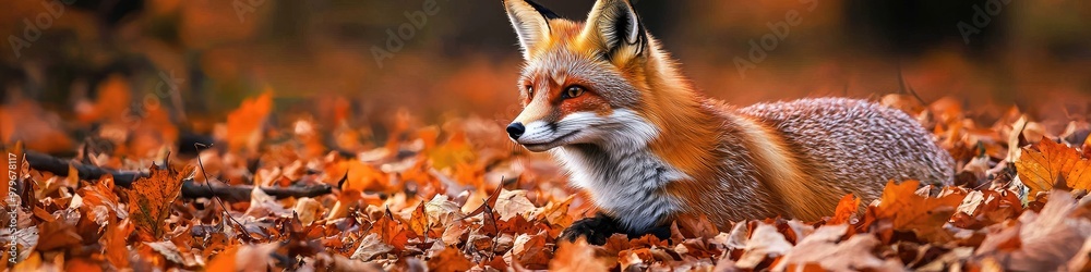 Fototapeta premium fox in the autumn forest. Selective focus