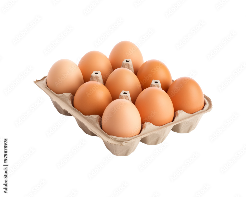 Brown eggs in a cardboard container are ideal for food packaging, farm fresh produce advertising, egg carton design, and cooking recipes content. Generative AI