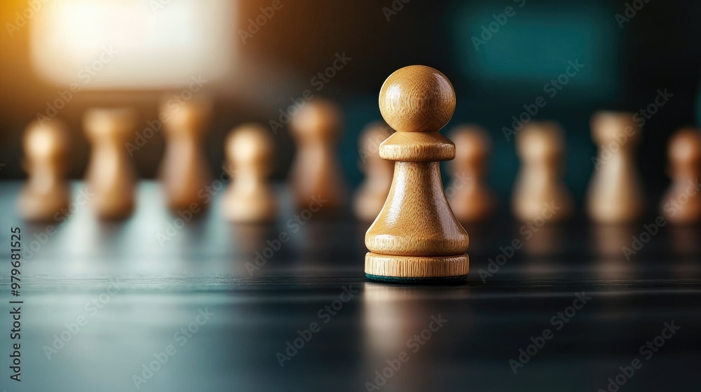 A close-up of a wooden pawn surrounded by other pawns, symbolizing strategy and competition in a game of chess. A close-up of a wooden pawn surrounded by other pawns, symbolizing strategy and competition in a game of chess.