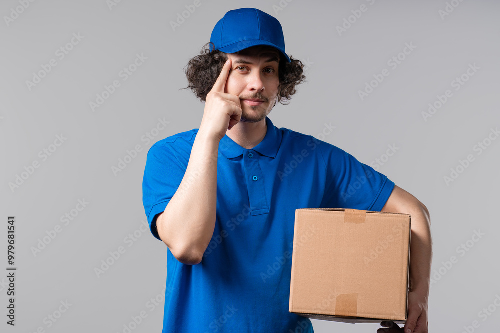 Handsome smart post courier with gesture - you, think about it.Thinking positive Handsome smart post courier with gesture - you, think about it.Thinking positive