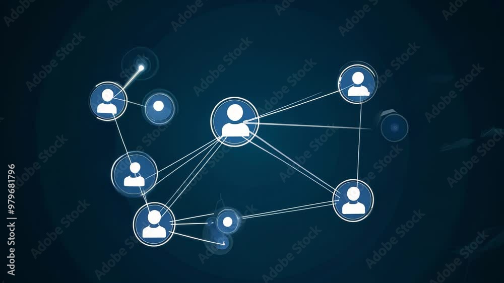 Digital network of connected points and lines on a dark blue background. video