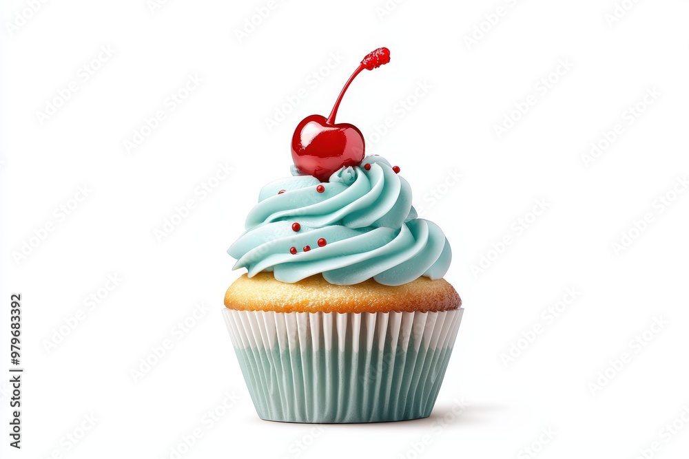 A delicious cupcake with blue frosting and a cherry on top, perfect for desserts and celebrations. A delicious cupcake with blue frosting and a cherry on top, perfect for desserts and celebrations.
