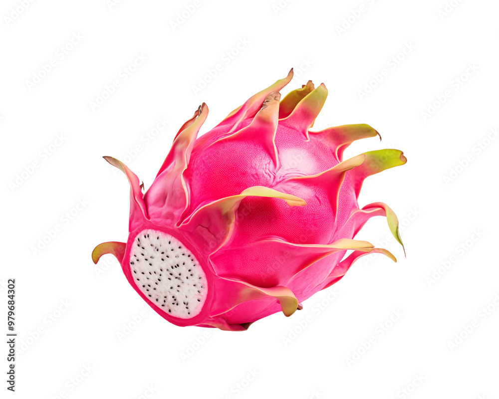 Whole and halved dragon fruit, displaying vibrant colors and black seeds, is ideal for food blogs, recipe books, and health article. Generative AI Whole and halved dragon fruit, displaying vibrant colors and black seeds, is ideal for food blogs, recipe books, and health article. Generative AI
