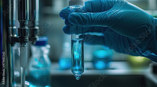 checking tap water water in a test tube. Selective focus