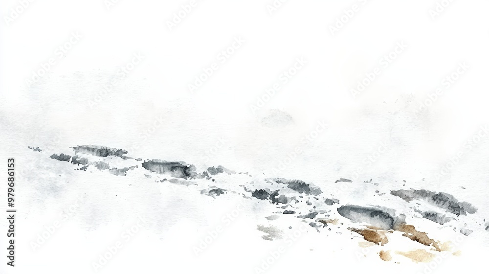 A serene winter scene featuring soft snow-covered footprints leading into a tranquil, snowy landscape. A serene winter scene featuring soft snow-covered footprints leading into a tranquil, snowy landscape.