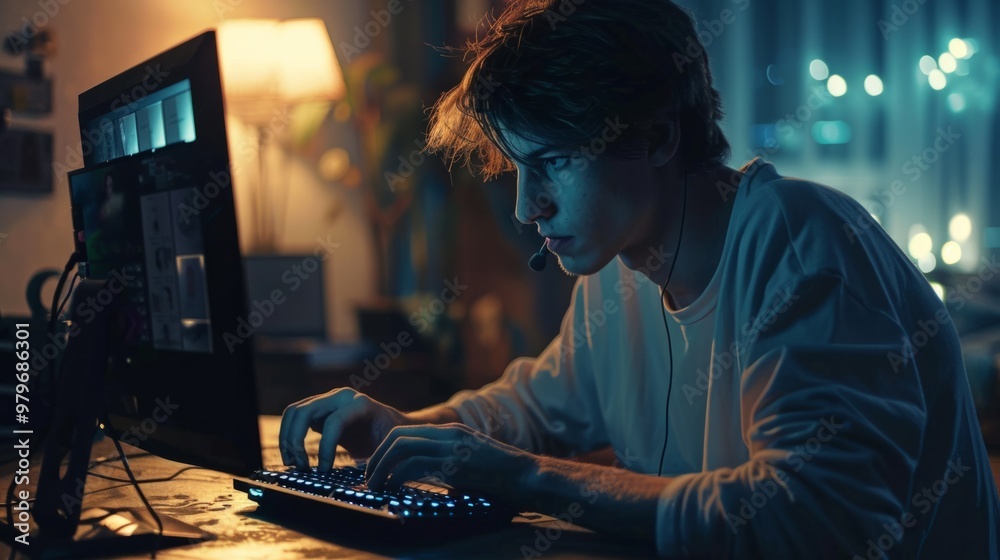 young male in front of a computer generative ai young male in front of a computer generative ai