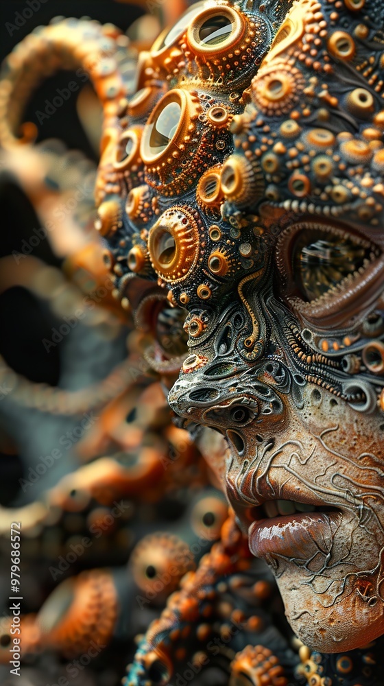 Biomechanical Creature: Abstract Art with Metallic Textures Biomechanical Creature: Abstract Art with Metallic Textures